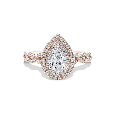 Lab Grown Diamond Pear-Shaped Center Halo Engagement Ring in 10K Rose Gold (1 1/5 ct. tw.)