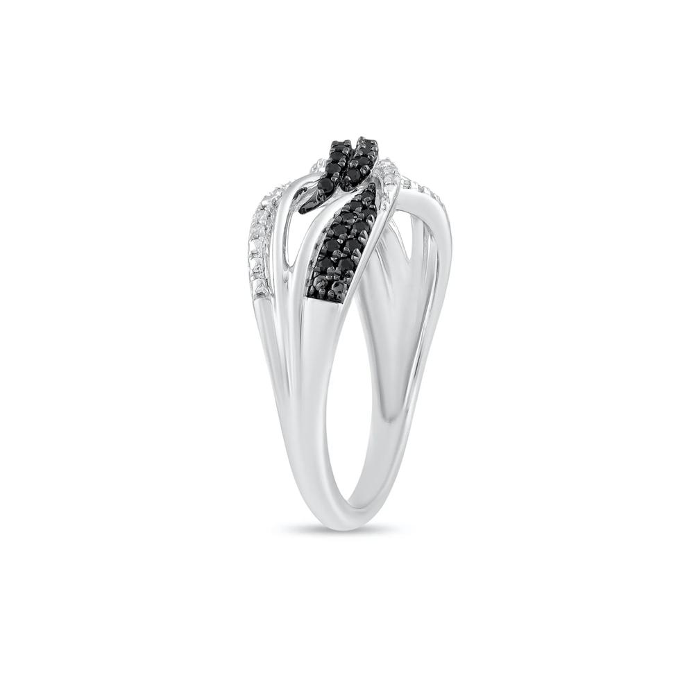 Black &amp; White Diamond Crossover Band in Sterling Silver (1/5 ct. tw.) – Image 3 of 4