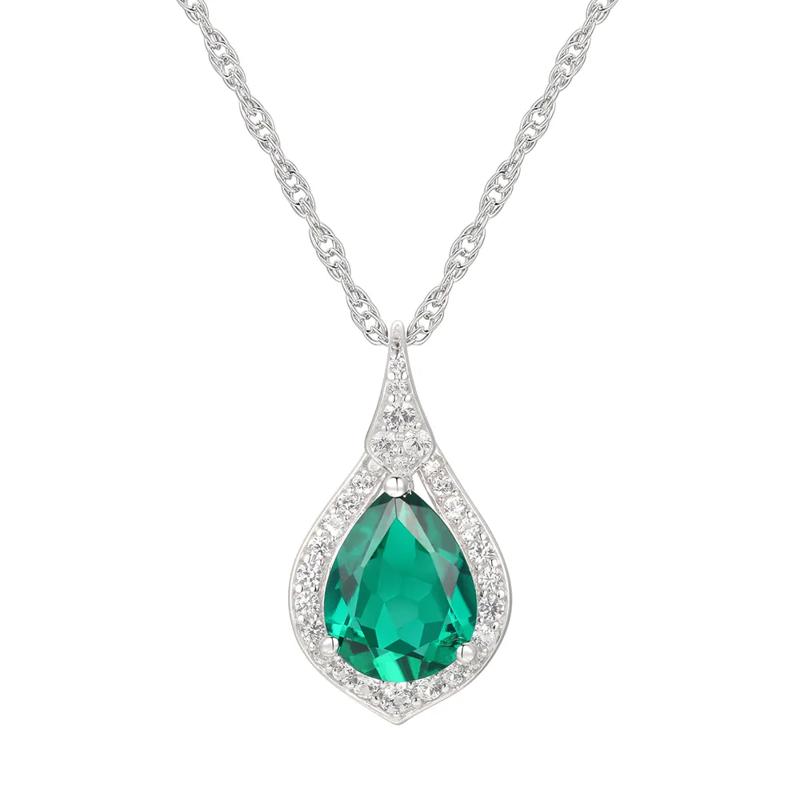 Pear-Shaped Lab Created Emerald Earring, Pendant &amp; Ring Set in Sterling Silver – Image 5 of 9