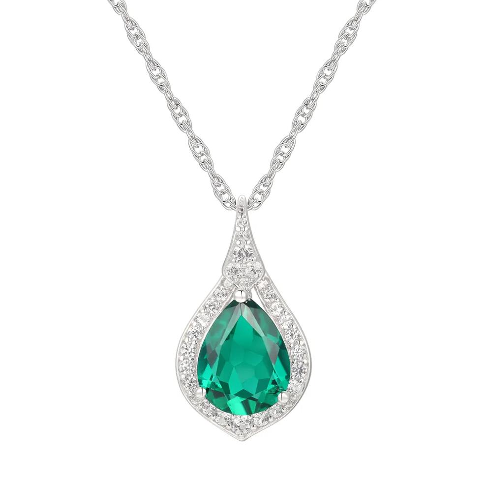 Pear-Shaped Lab Created Emerald Earring, Pendant &amp; Ring Set in Sterling Silver – Image 5 of 9