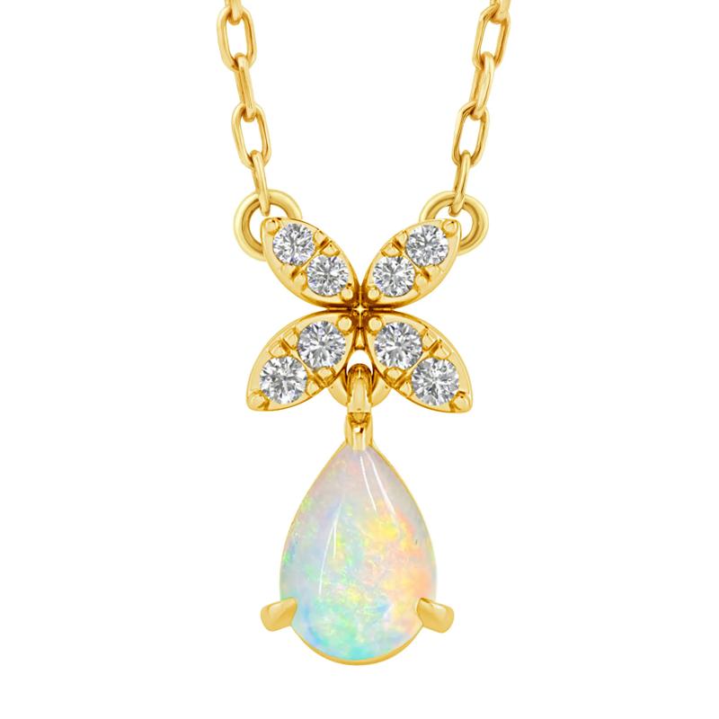 Australian Opal and Diamond Accent Drop Necklace in 10K Yellow Gold – Image 1 of 3