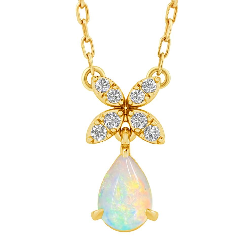 Australian Opal and Diamond Accent Drop Necklace in 10K Yellow Gold – Image 1 of 3