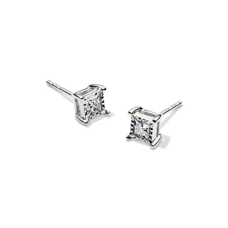 Lab Grown Princess-Cut Diamond Illusion Stud Earrings in 10K White Gold &#40;1/3 ct. tw.&#41; – Image 1 of 4