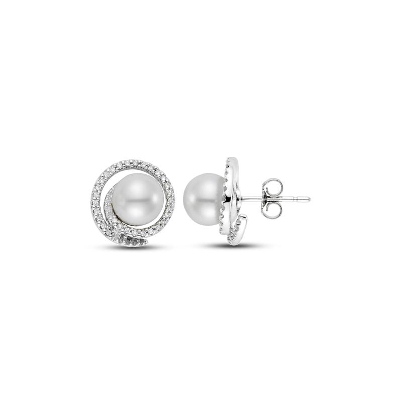 Freshwater Pearl and Diamond Earrings in 18K White Gold &#40;1/3 ct. tw.&#41; – Image 1 of 2