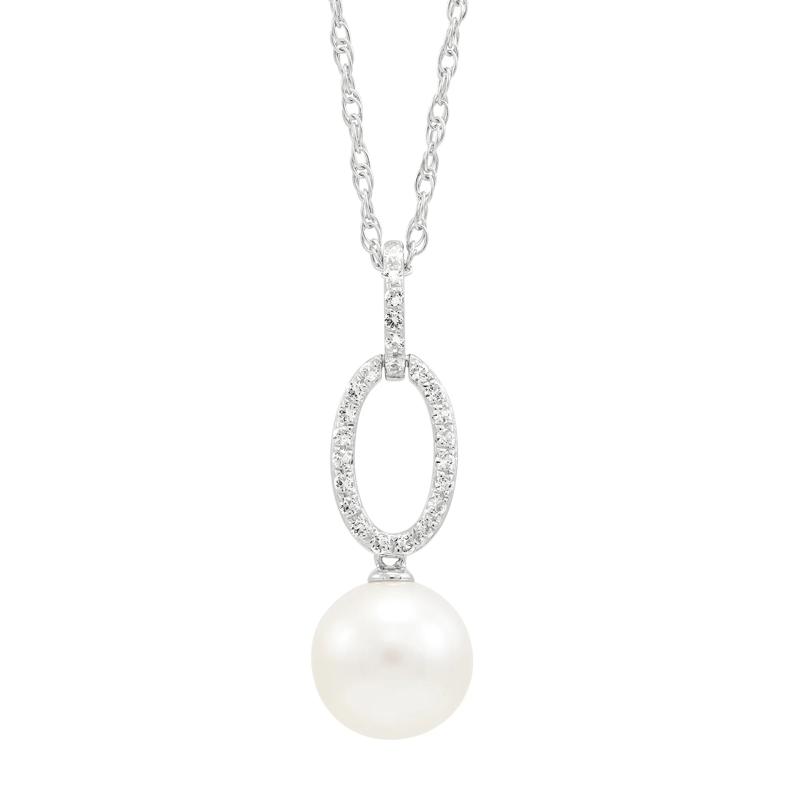 Freshwater Pearl &amp; Lab-Created White Sapphire Pendant in Sterling Silver – Image 1 of 3