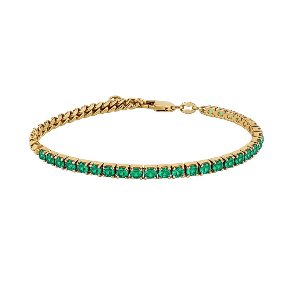 Lab-Created Emerald &amp; Curb Link Half Tennis Bracelet in Vermeil, 7" – Image 1 of 2