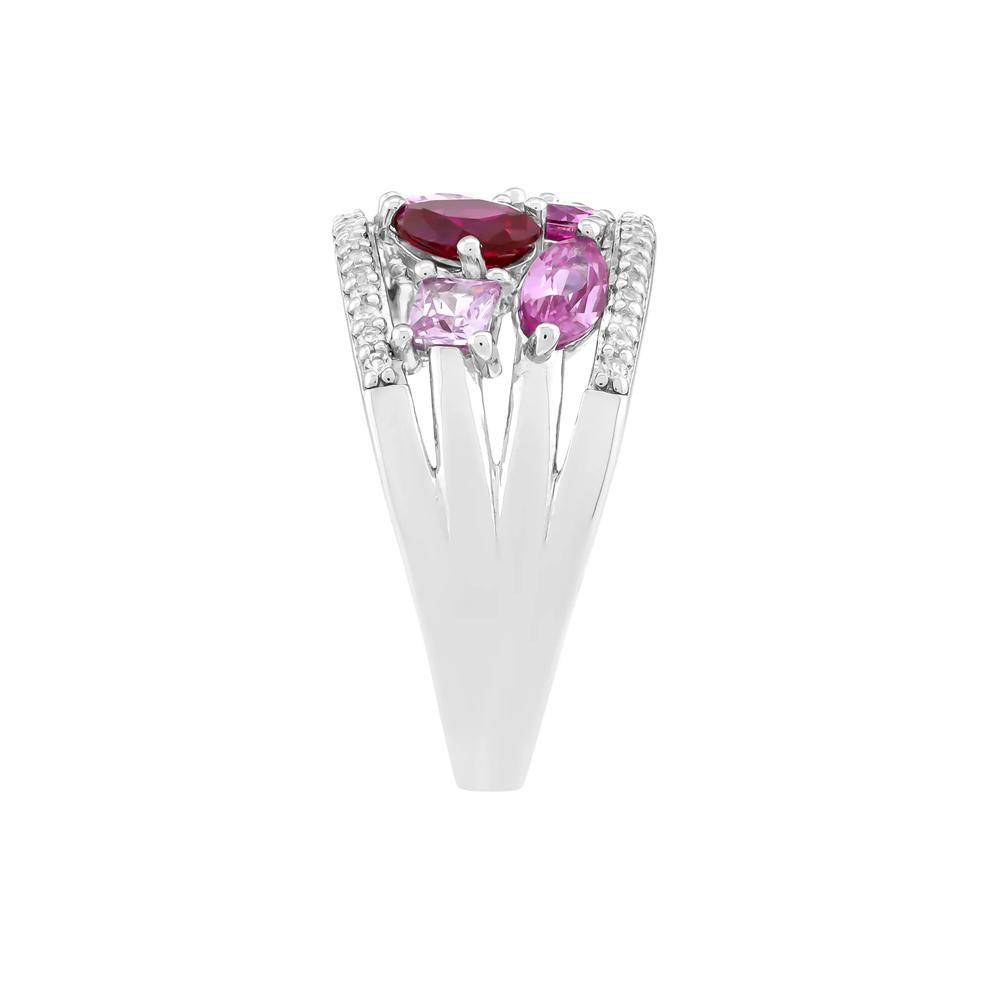 Multicut Lab-Created Pink and White Sapphire and Lab-Created Ruby Ring in Sterling Silver – Image 3 of 3