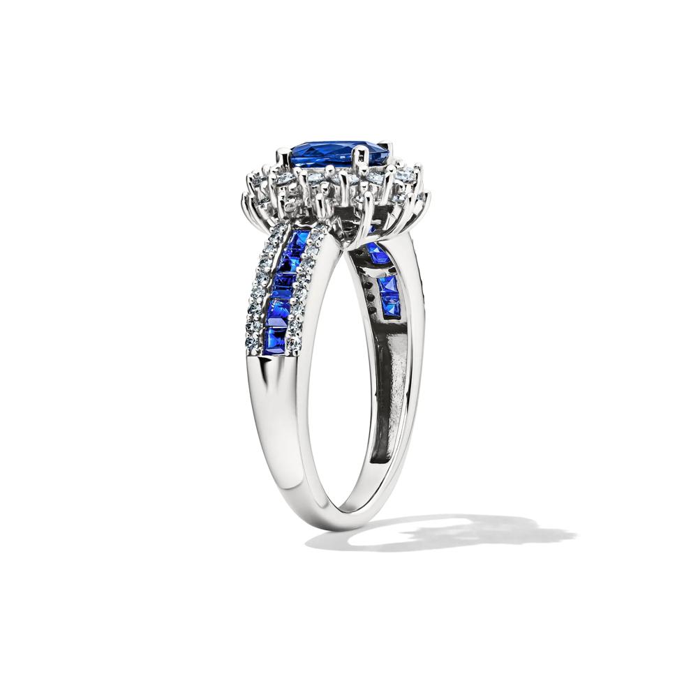 Blue Sapphire &amp; Diamond Halo Ring in 14K White Gold (1/2 ct. tw.) – Image 3 of 4