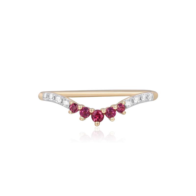 Rhodolite Garnet and Lab-Created White Sapphire Contour Ring in 10K Yellow Gold – Image 1 of 3