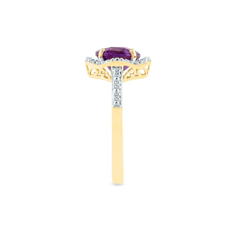 Checkerboard-Cut Amethyst Ring in 10K Yellow Gold &#40;1/10 ct. tw.&#41; – Image 3 of 3