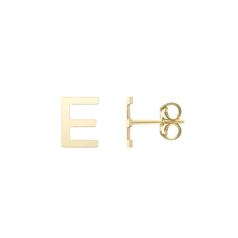 Initial Stud Earrings Letter &ldquo;E&rdquo; in 14K Yellow Gold – Image 1 of 1