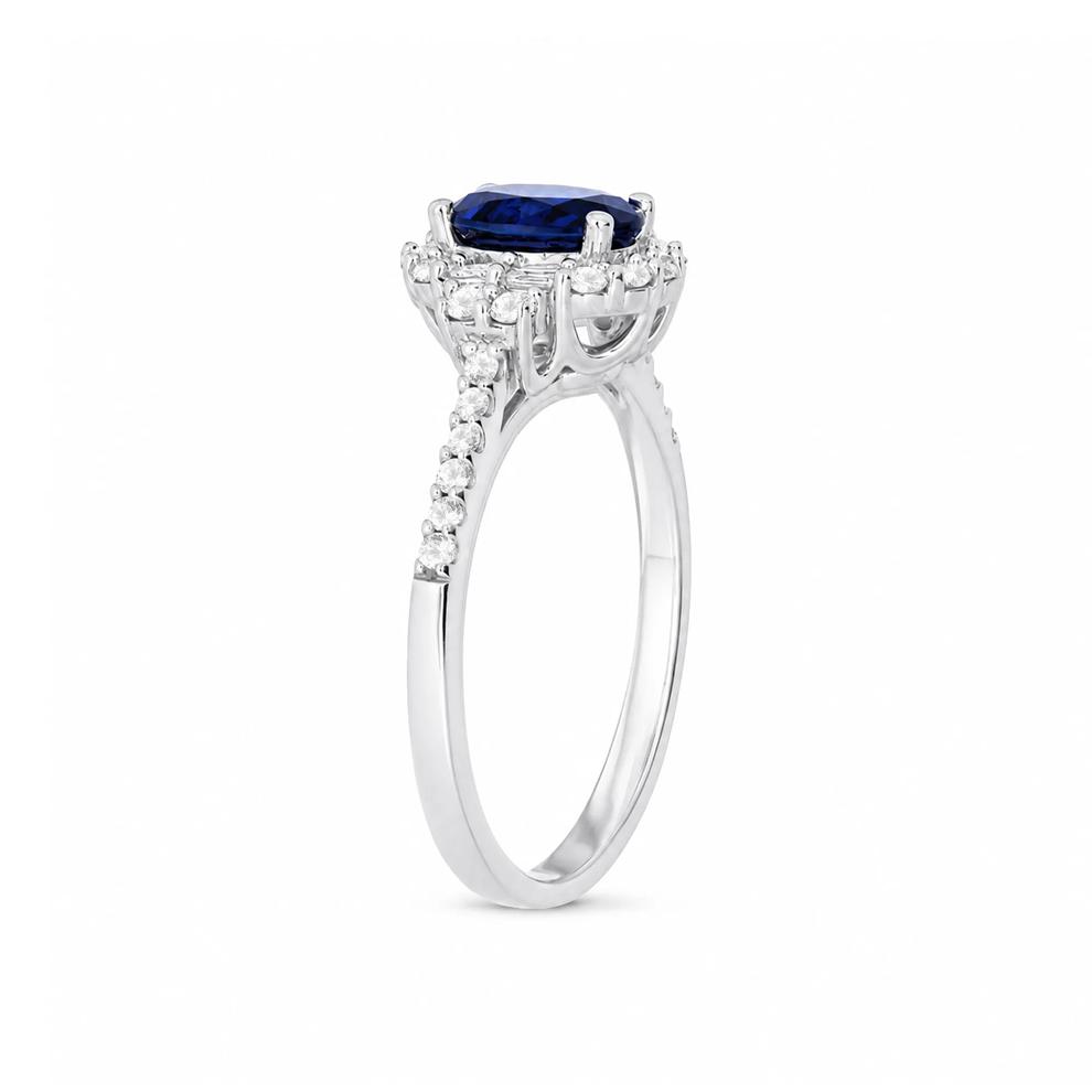 Blue Sapphire &amp; Diamond Halo Ring in 10K White Gold (1/3 ct. tw.) – Image 2 of 4