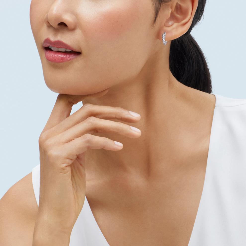 Polished Tapered Shrimp Texture Huggies in Sterling Silver – Image 2 of 3