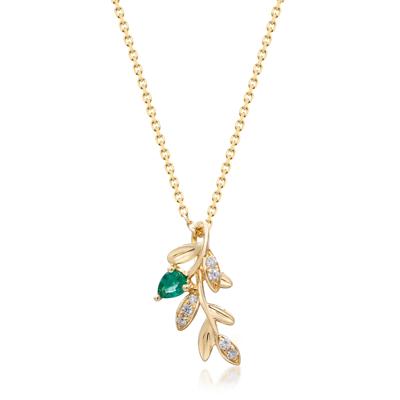 Emerald and Diamond Accent Laurel Necklace in 10K Yellow Gold