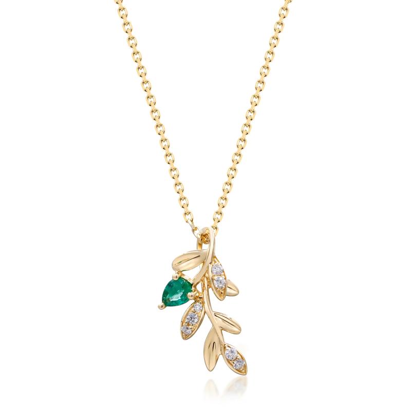 Emerald and Diamond Accent Laurel Necklace in 10K Yellow Gold – Image 1 of 3
