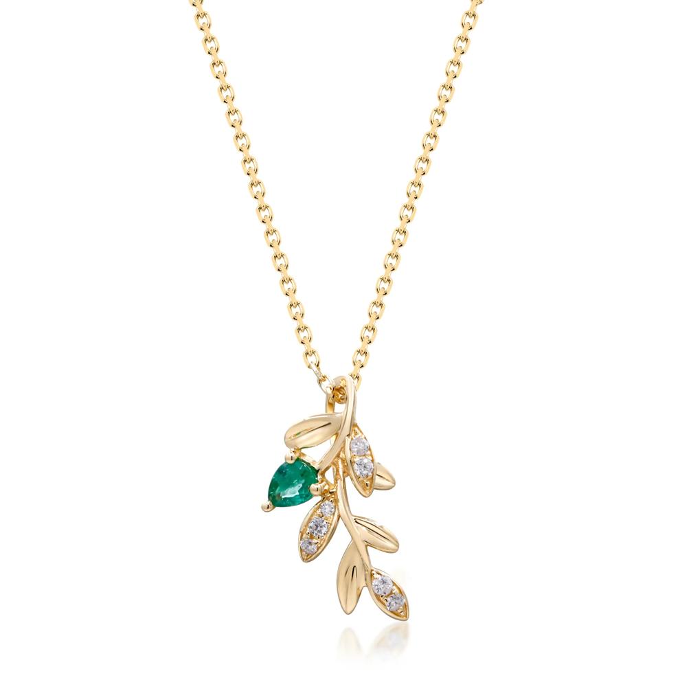 Emerald and Diamond Accent Laurel Necklace in 10K Yellow Gold – Image 1 of 3