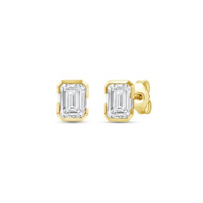 Lab Grown Diamond Emerald-Cut Solitaire Earrings in 14K Yellow Gold (7/8 ct. tw.)