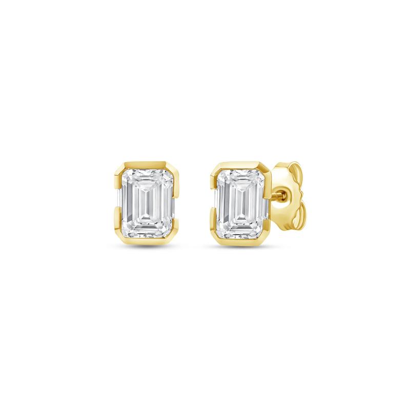 Lab Grown Diamond Emerald-Cut Solitaire Earrings in 14K Yellow Gold &#40;7/8 ct. tw.&#41; – Image 1 of 3