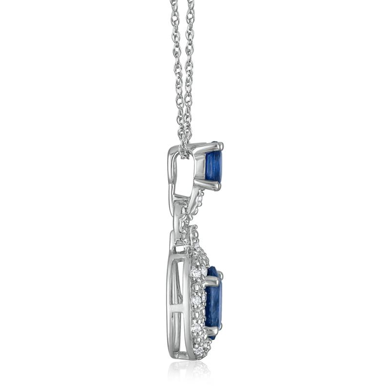 Blue Sapphire and Diamond Accent Pendant in 14K White Gold – Image 2 of 3