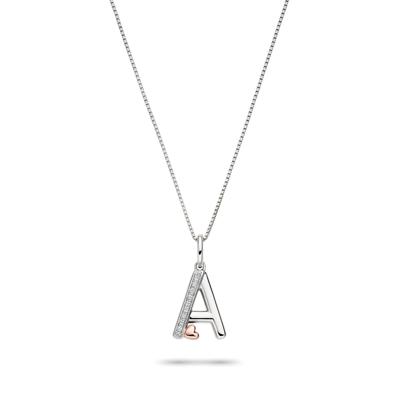Diamond Accent Initial Pendant in Sterling Silver and 14K Rose Gold