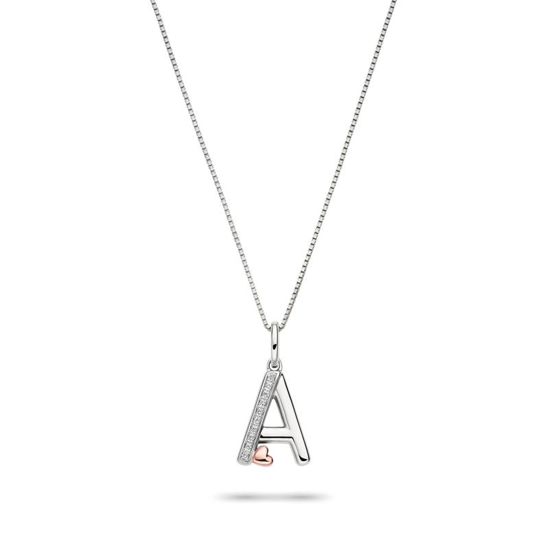 Diamond Accent Initial A Pendant in Sterling Silver and 14K Rose Gold – Image 1 of 3