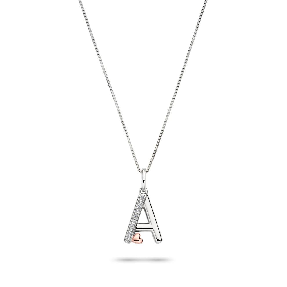 Diamond Accent Initial A Pendant in Sterling Silver and 14K Rose Gold – Image 1 of 5