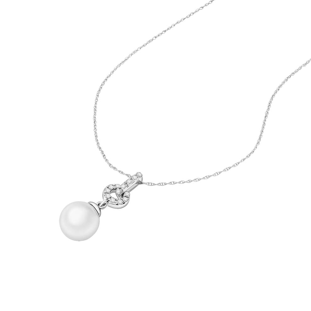 Freshwater Cultured Pearl &amp; Diamond Drop Pendant in 10K White Gold (1/10 ct. tw.) – Image 4 of 4