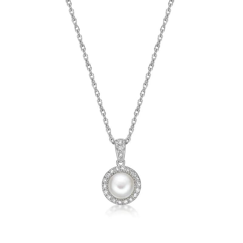 Freshwater Cultured Pearl &amp; 1/10 ct. tw. Diamond Pendant in Sterling Silver  – Image 1 of 4