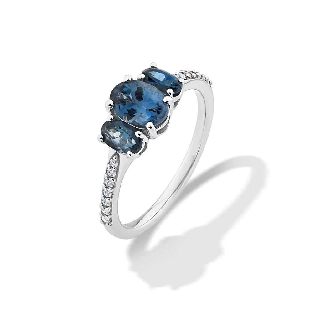 London Blue Topaz Three-Stone &amp; Diamond Engagement Ring in 10K White Gold (1/10 ct. tw.) – Image 4 of 4