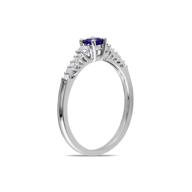 Lab Created Blue &amp; White Sapphire &amp; Diamond Ring in Sterling Silver – Image 2 of 3