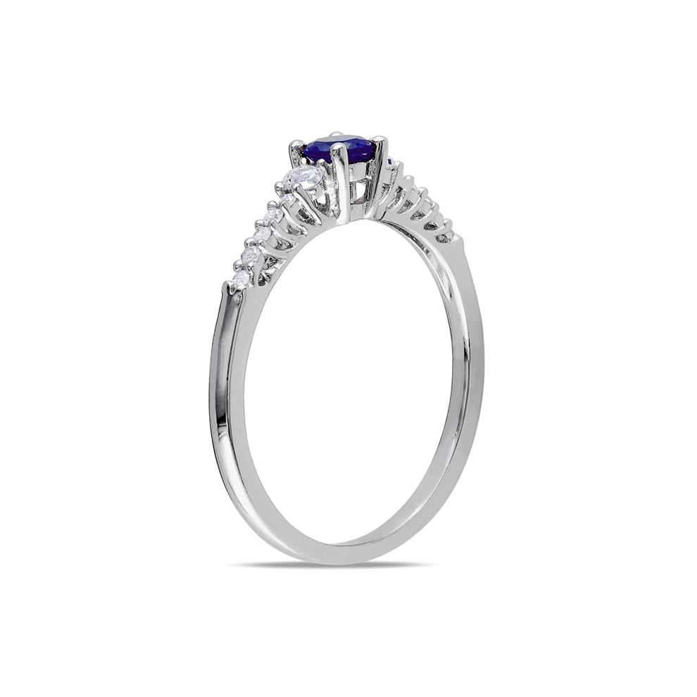 Lab Created Blue &amp; White Sapphire &amp; Diamond Ring in Sterling Silver – Image 2 of 3
