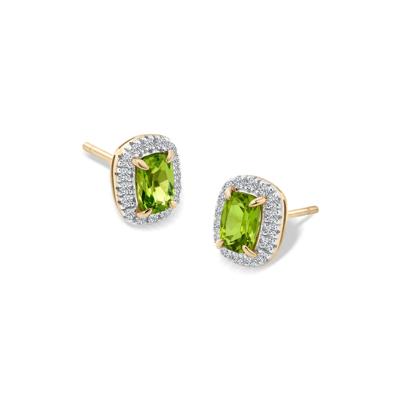 Cushion Peridot & Diamond Halo Stud Earrings in 10K Yellow Gold (1/5 ct. tw.)