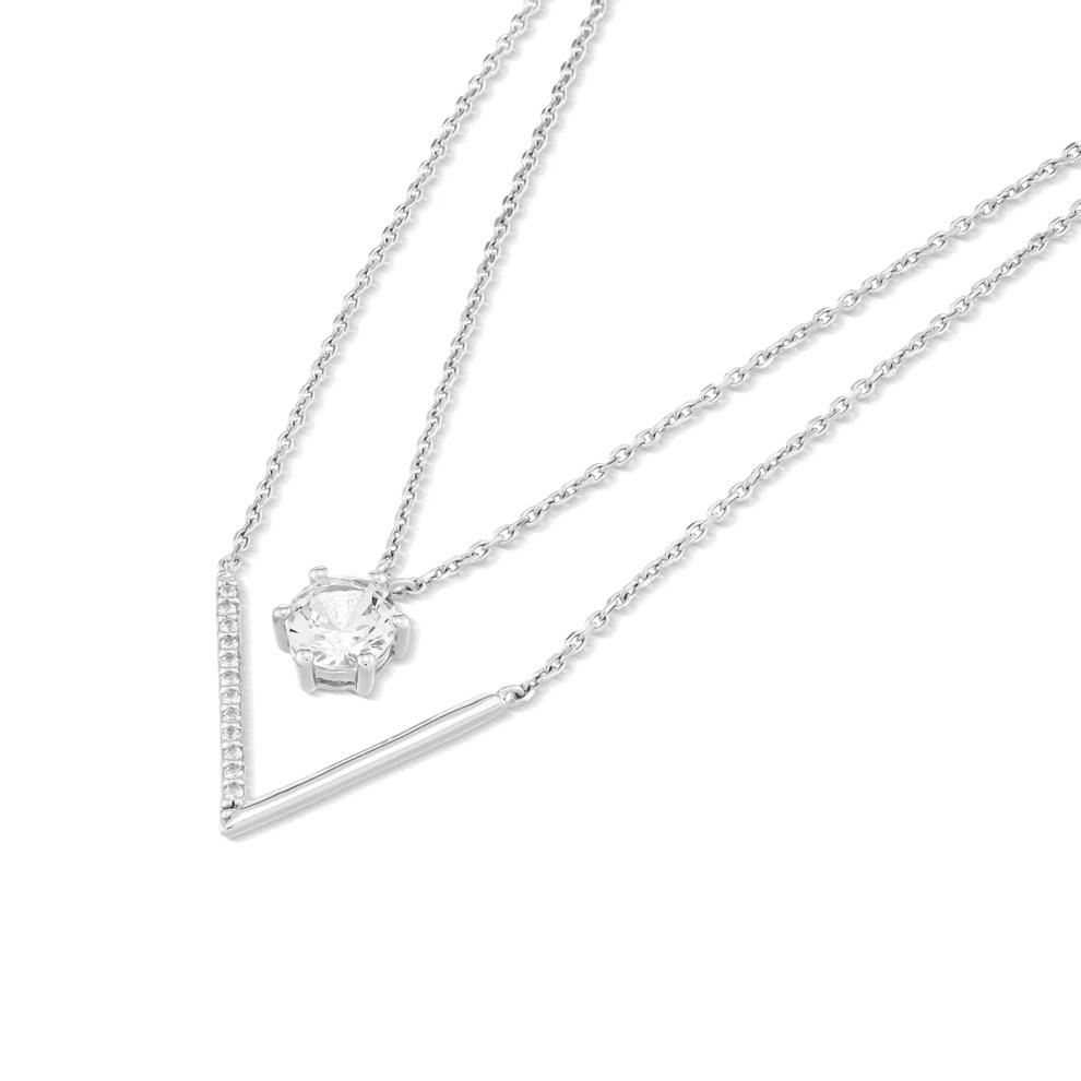 Lab-Created White Sapphire Double Layer Necklace in Sterling Silver – Image 4 of 4