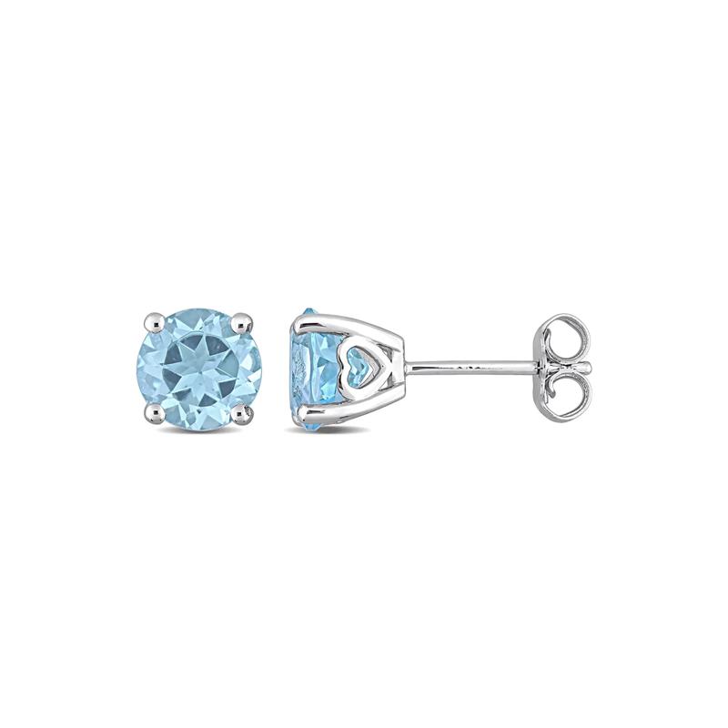 Blue Topaz Stud Earrings with Heart Baskets in Sterling Silver – Image 1 of 3