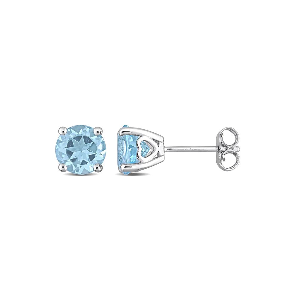 Blue Topaz Stud Earrings with Heart Baskets in Sterling Silver – Image 1 of 3