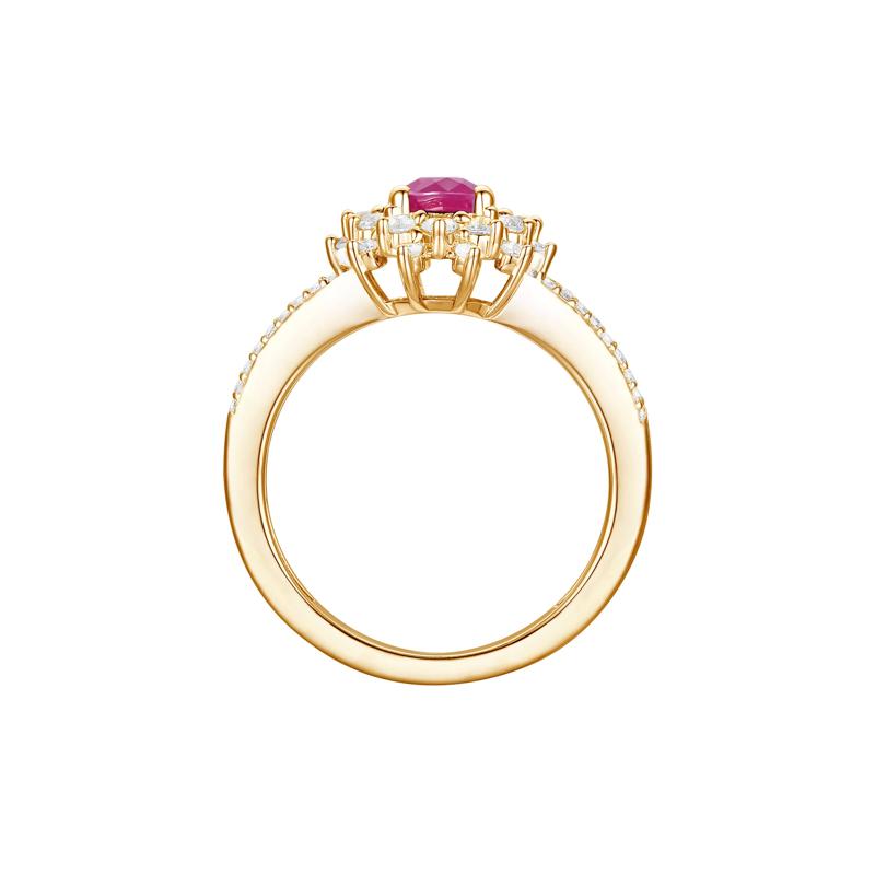 Ruby and Diamond Halo Ring in 14K Yellow Gold &#40;1/2 ct. tw.&#41; – Image 2 of 3