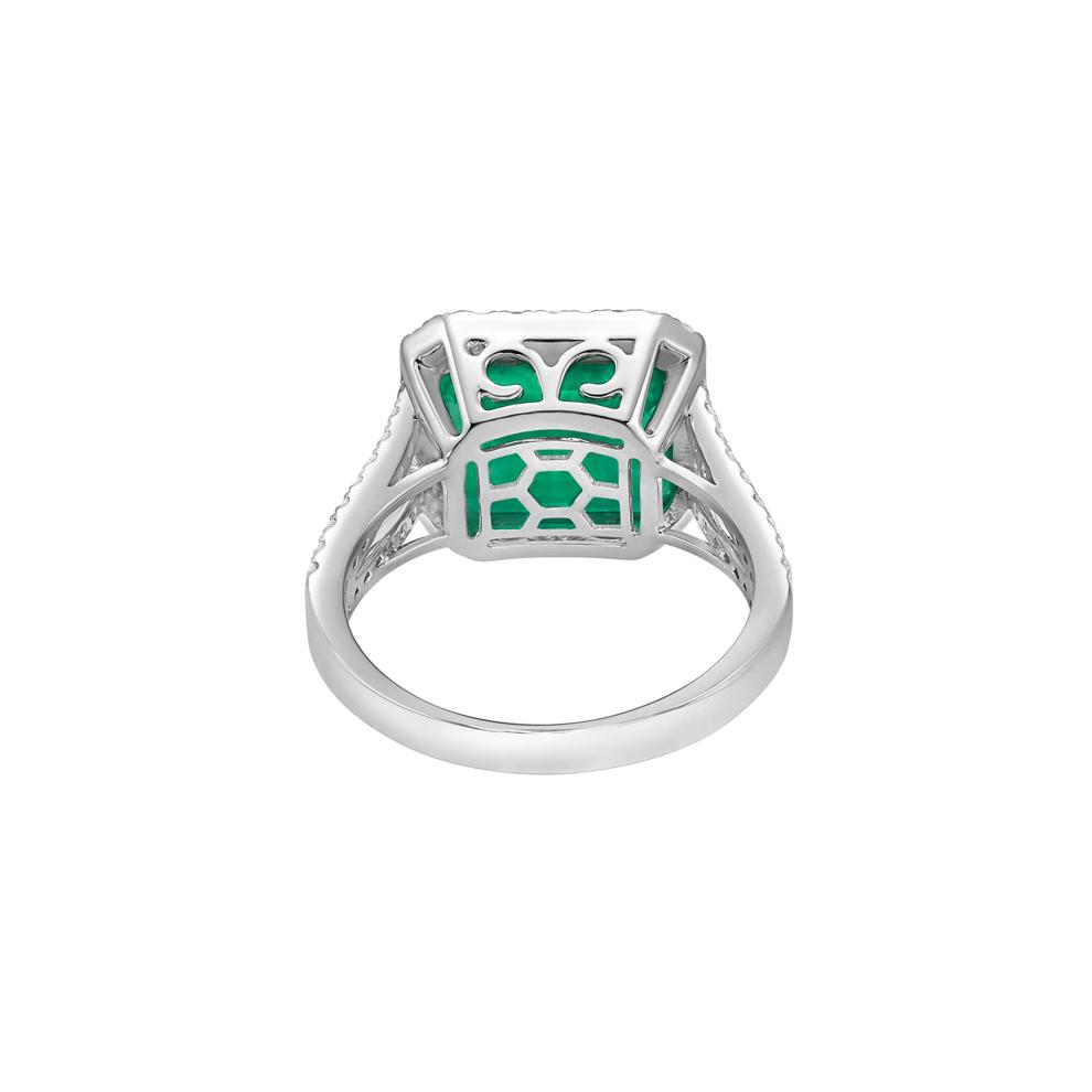 Emerald and Diamond Halo Split-Shank Ring in 14K White Gold (5/8 ct. tw.) – Image 4 of 4