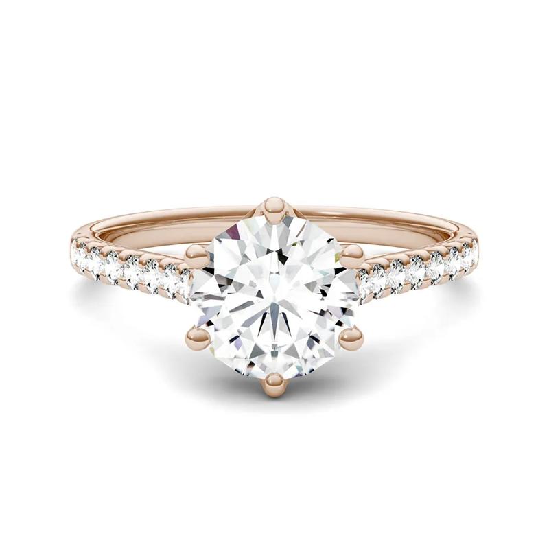 Round Moissanite Ring with Pav&eacute; Band in 14K Gold – Image 1 of 1
