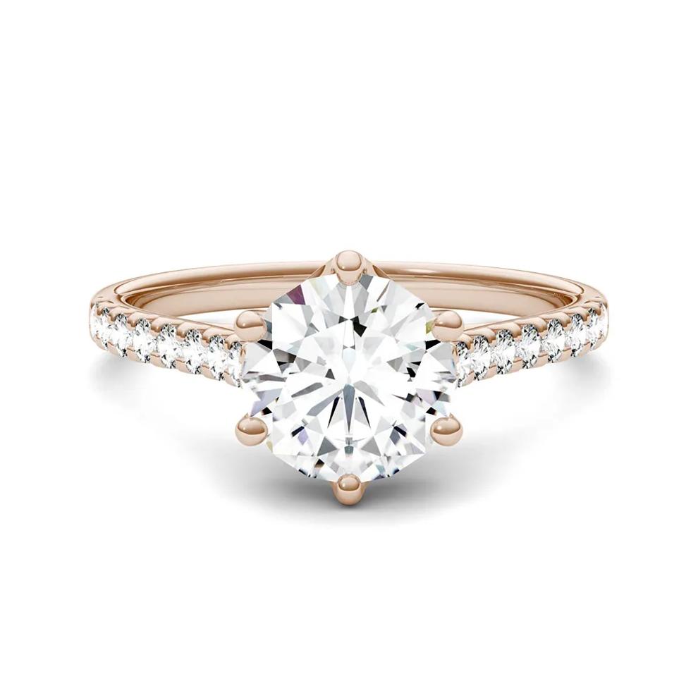 Round Moissanite Ring with Pav&eacute; Band in 14K Gold – Image 1 of 1