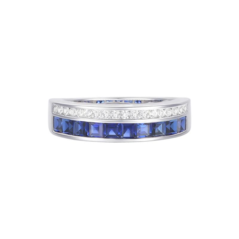 Diamond and Blue Sapphire Band in 10K White Gold &#40;1/5 ct. tw.&#41; – Image 1 of 3