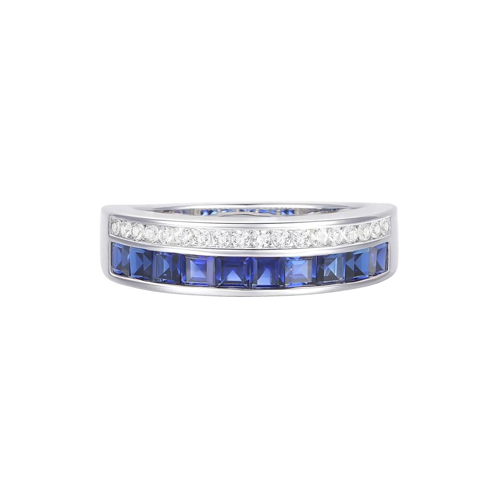 Diamond and Blue Sapphire Band in 10K White Gold (1/5 ct. tw.) – Image 1 of 3