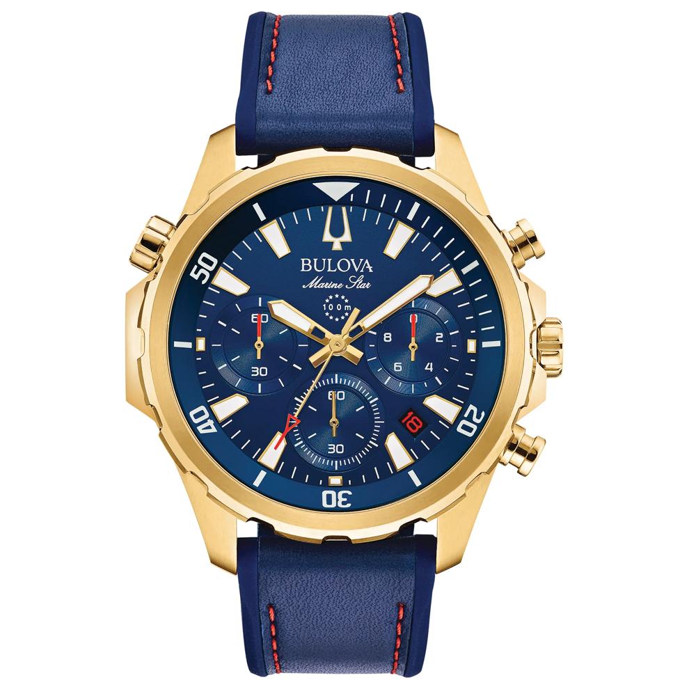 Men's Marine Star Watch With a Blue Leather and Silicone Strap – Image 1 of 3