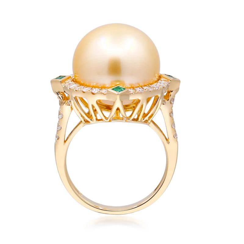 Diamond, Pearl and Emerald Ring in 18K Yellow Gold &#40;1/2 ct. tw.&#41; – Image 3 of 3