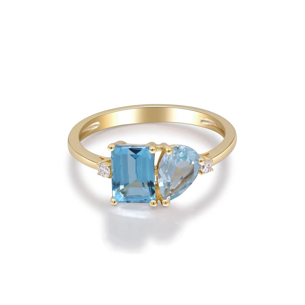Blue Topaz and Diamond Accent Ring in 10K Yellow Gold – Image 5 of 6