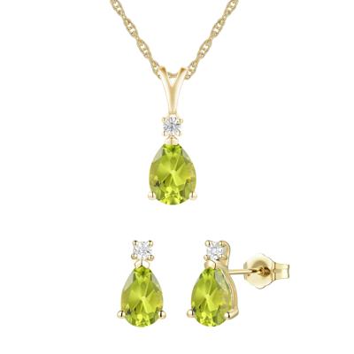 Peridot & Diamond Accent Pendant & Earrings Boxed Set in 10K Yellow Gold