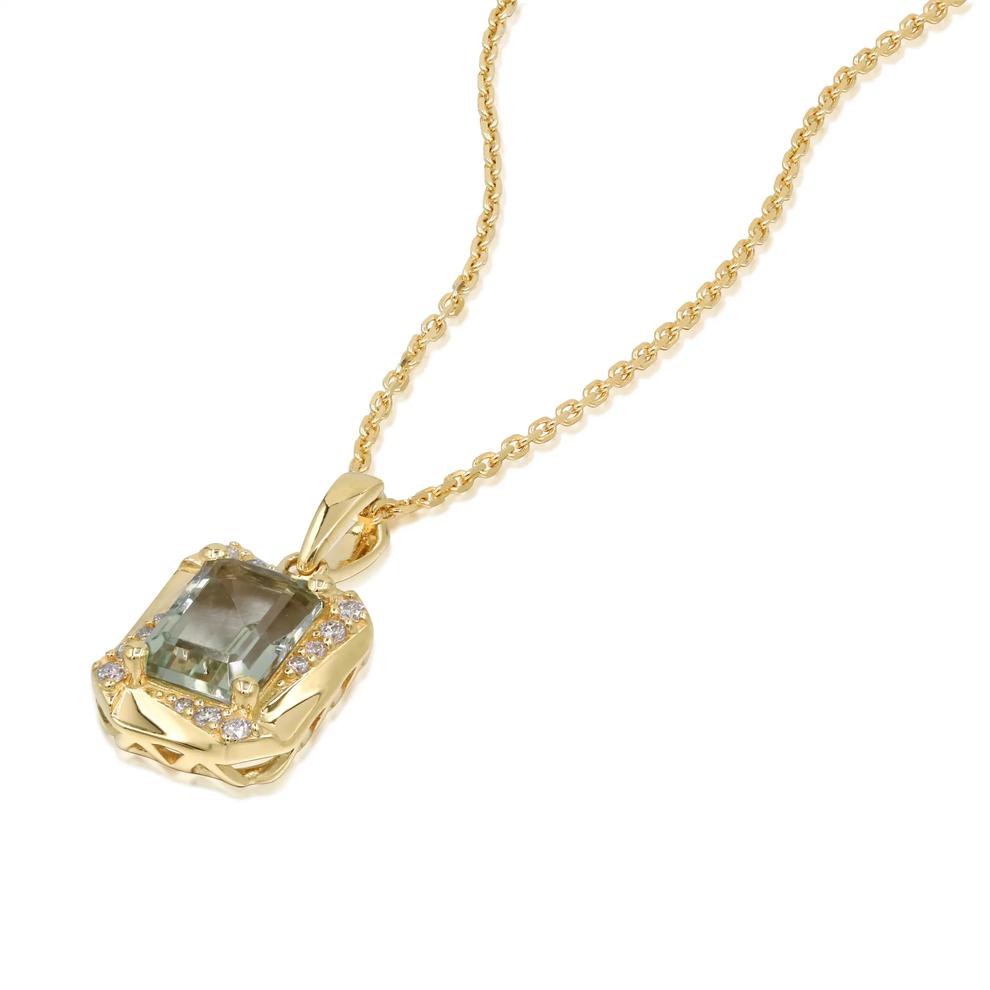Green Amethyst &amp; Diamond Accent Pendant Necklace in 10K Yellow Gold – Image 4 of 4