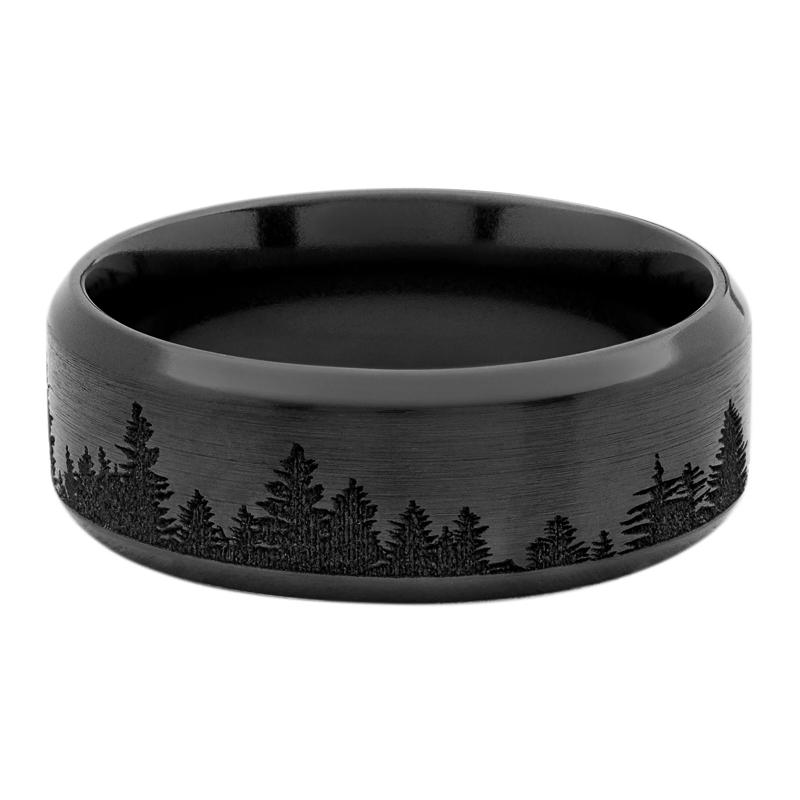Men&#39;s Tree Beveled Tree Band in Zirconium, 8MM – Image 1 of 3