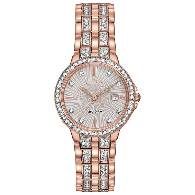 Ladies&#39; Silhouette Crystal Watch in Rose Gold-Tone Stainless Steel, 28MM – Image 1 of 2