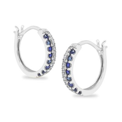 Blue Sapphire & Diamond 14mm Hoop Earrings in 10K White Gold (1/8 ct. tw.)