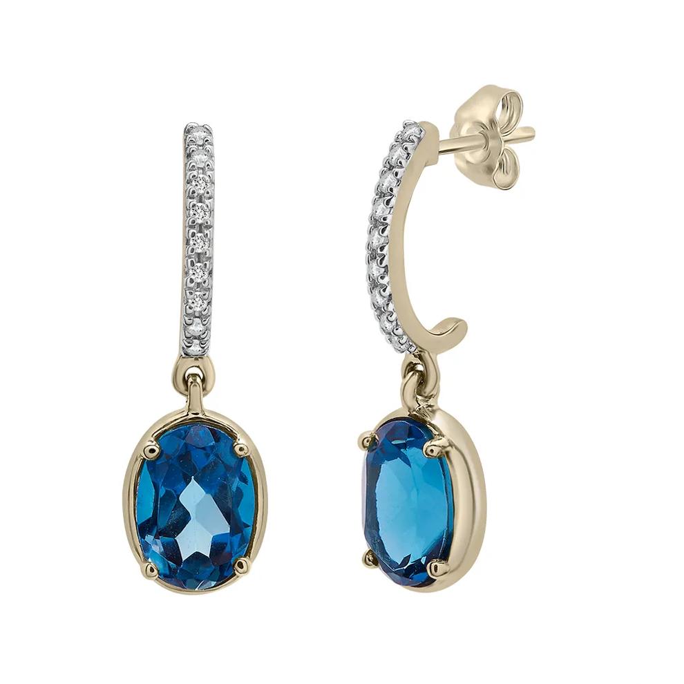 London Blue Topaz Drop Earrings with Diamond Accent in 10K Yellow Gold – Image 1 of 1